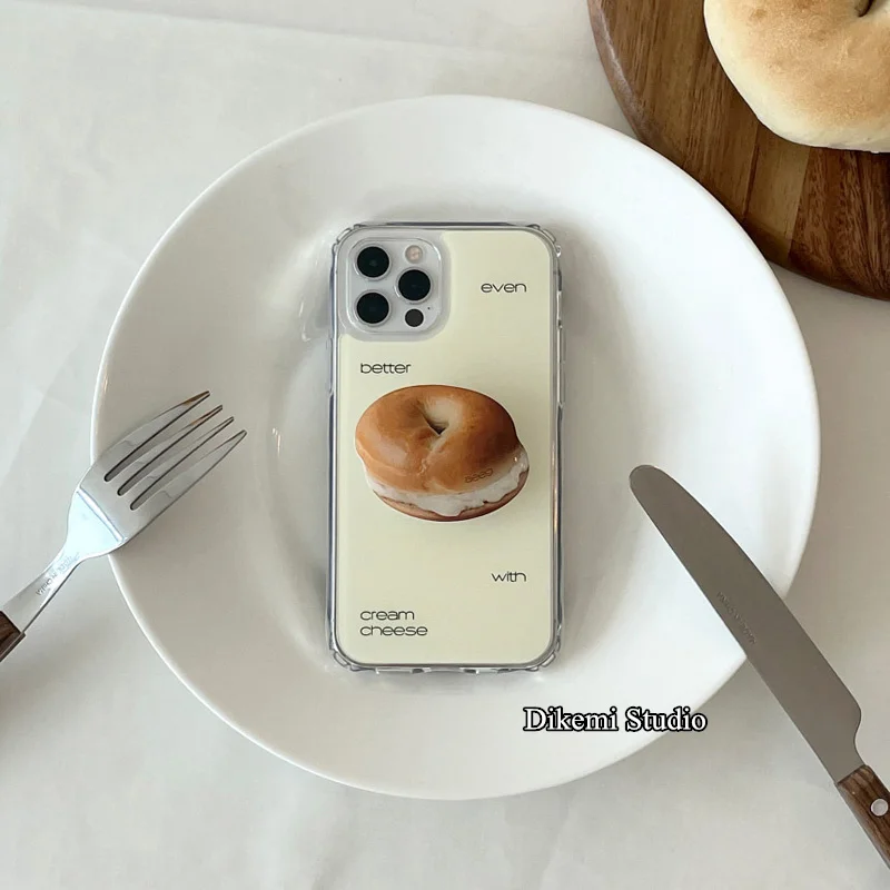 

Korea Ins Milk Yellow Letter Bagel Bread Bracket Case for Iphone13/12promax/11/xsmax/xr Mobile Phone Case Soft Cover