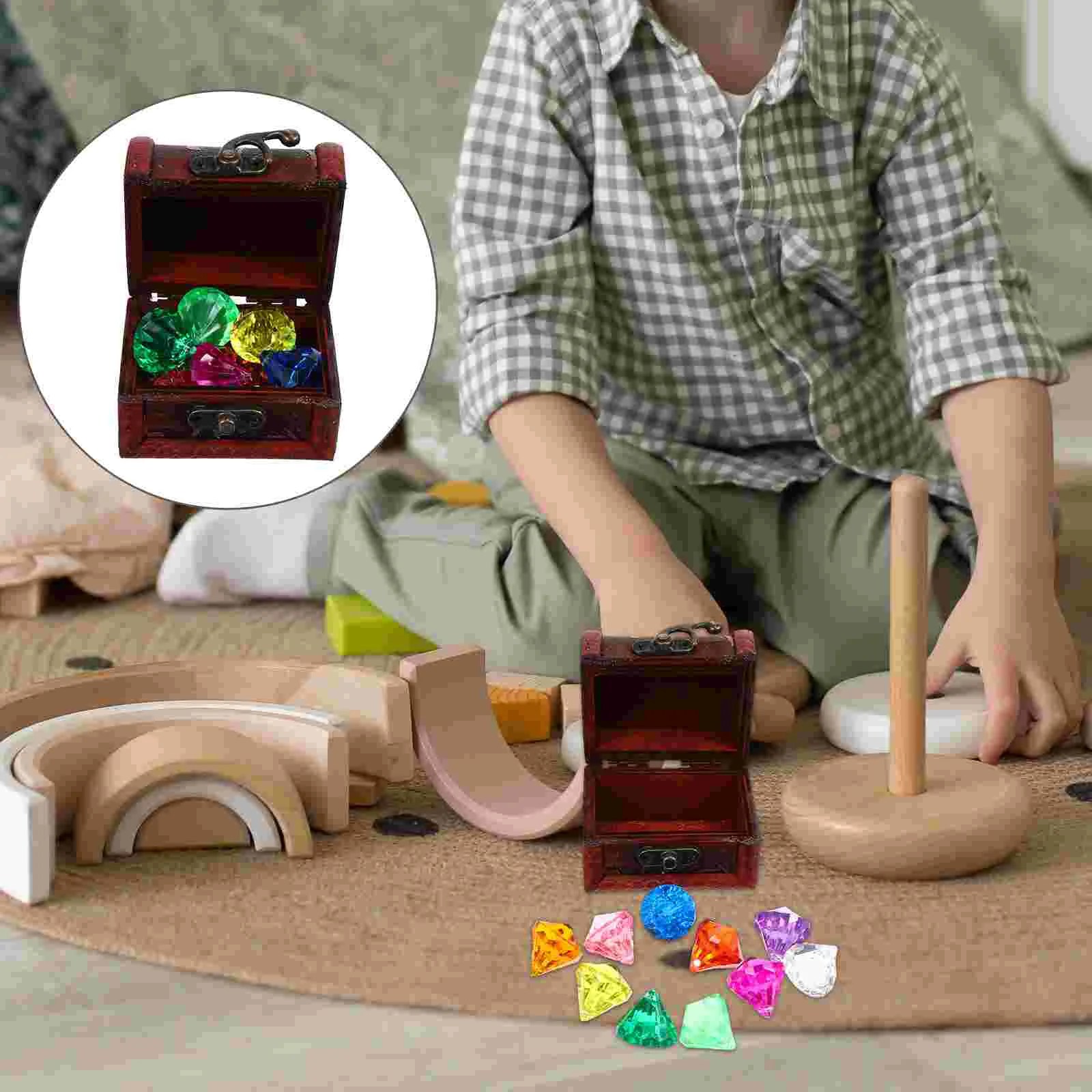 

Treasure Toy Pirate Box Toys Jewelry Children Wooden Organizer Wood S Trunk Acrylic Diamonds Gemstone Playset Storage Swimming