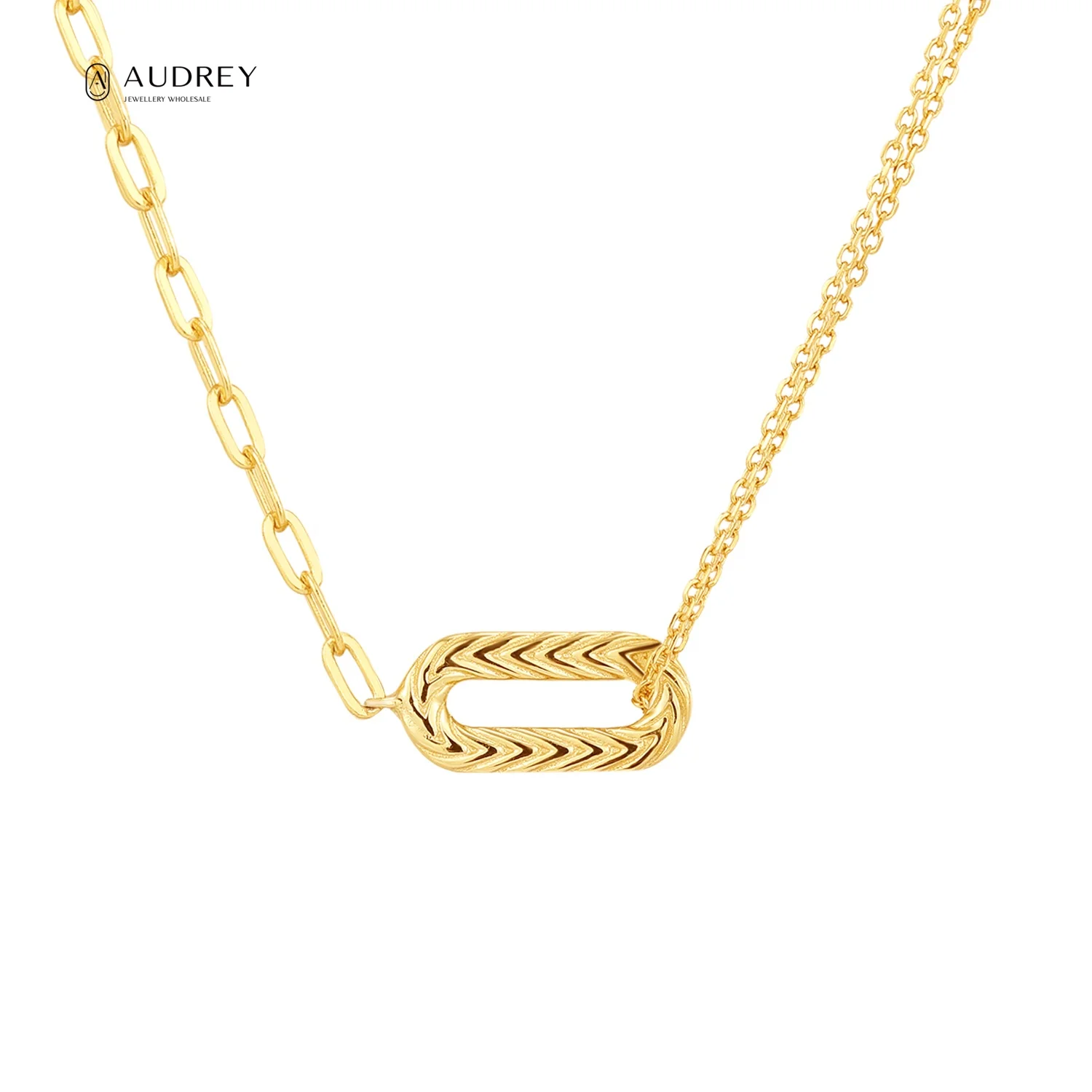 

Audrey Fine Jewelry Unisex Custom Gold Vermeil 14K Plated Sterling Silver 925 Geometric Layered Charm Necklace
