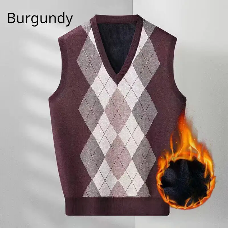 Новая мода мужской вязаный жилет в клетку с бриллиантами пуловер v-образным