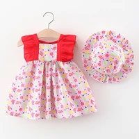 2piece summer newborn clothes infant girl outfits baby princess dress korean casual beach flowers toddler dressessunhat bc203