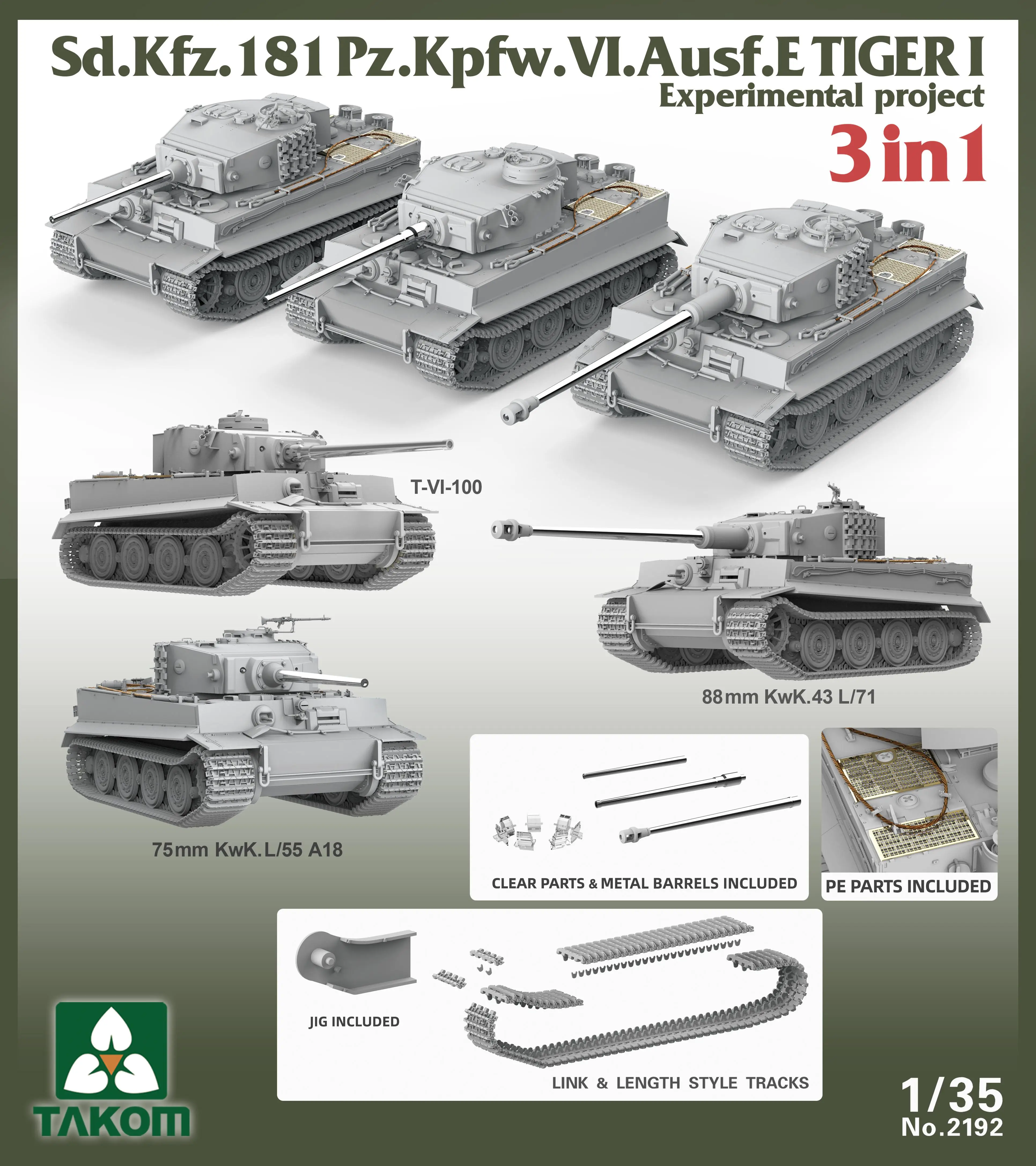 TAKOM 2192 1/35 Sd.Kfz181 Pz.Kpfw.VI Ausf.E Tiger I экспериментальный проект 3 в 1