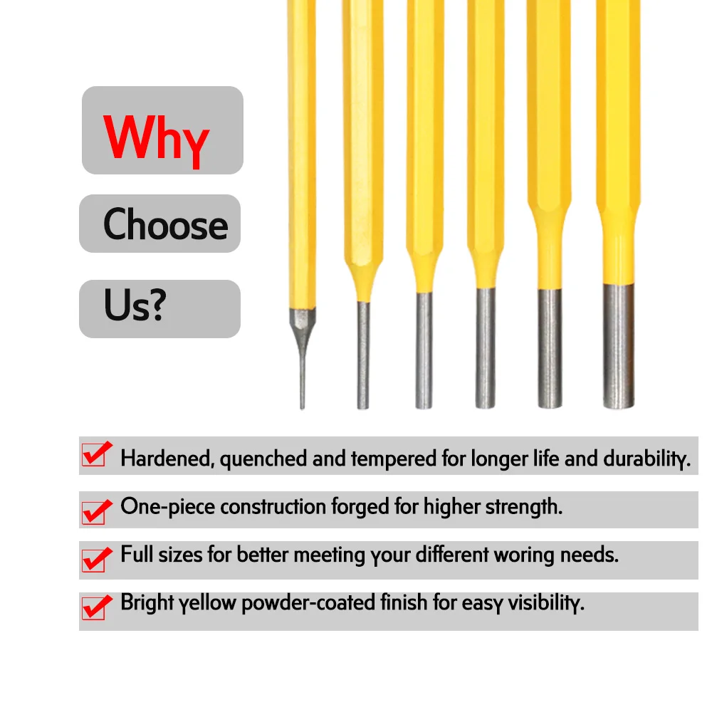 Набор стамесок BRAKEMAN для ударных штифтов 6 шт. 1,5-8 мм. Инструмент для кожи, ювелирных изделий, ремонта часов и столярных работ.