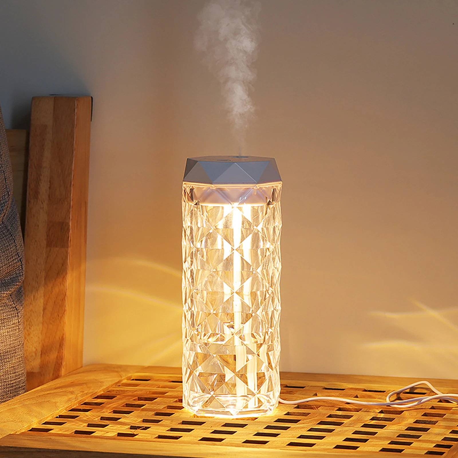 LED Crystal Night Light With Air Humidifier Romantic Dimming Diamond USB Table Lamp Home Decoration Aromatherapy Aroma Diffuser