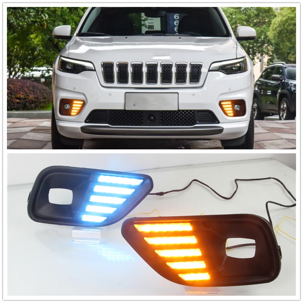 

For Jeep Cherokee 2019-2020 DRL Tricolor Front Bumper Air Intake Vent Cover Signal Day Fog Lamp Bulb LED Daytime Running Light