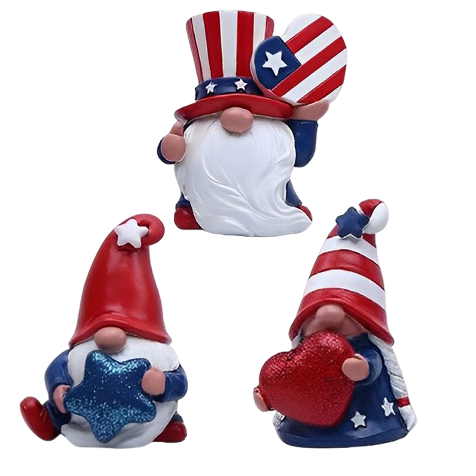

3pcs Independence Day Ornament Memorial Resin Decor Gnome Statue Election Cute Desk Art Tiered Tray Garden Patriotic Crafts
