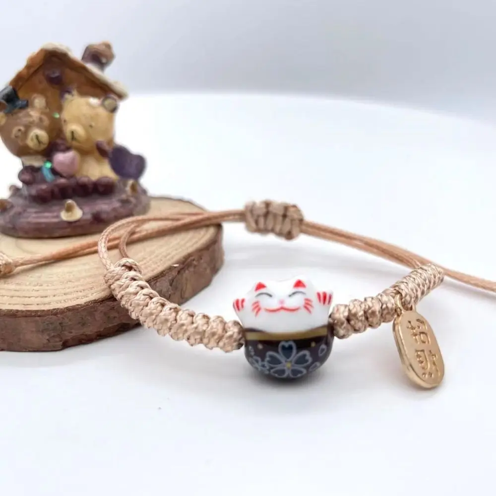 Керамический кулон в виде кота браслет Maneki Neko ручная веревка красная плетеная