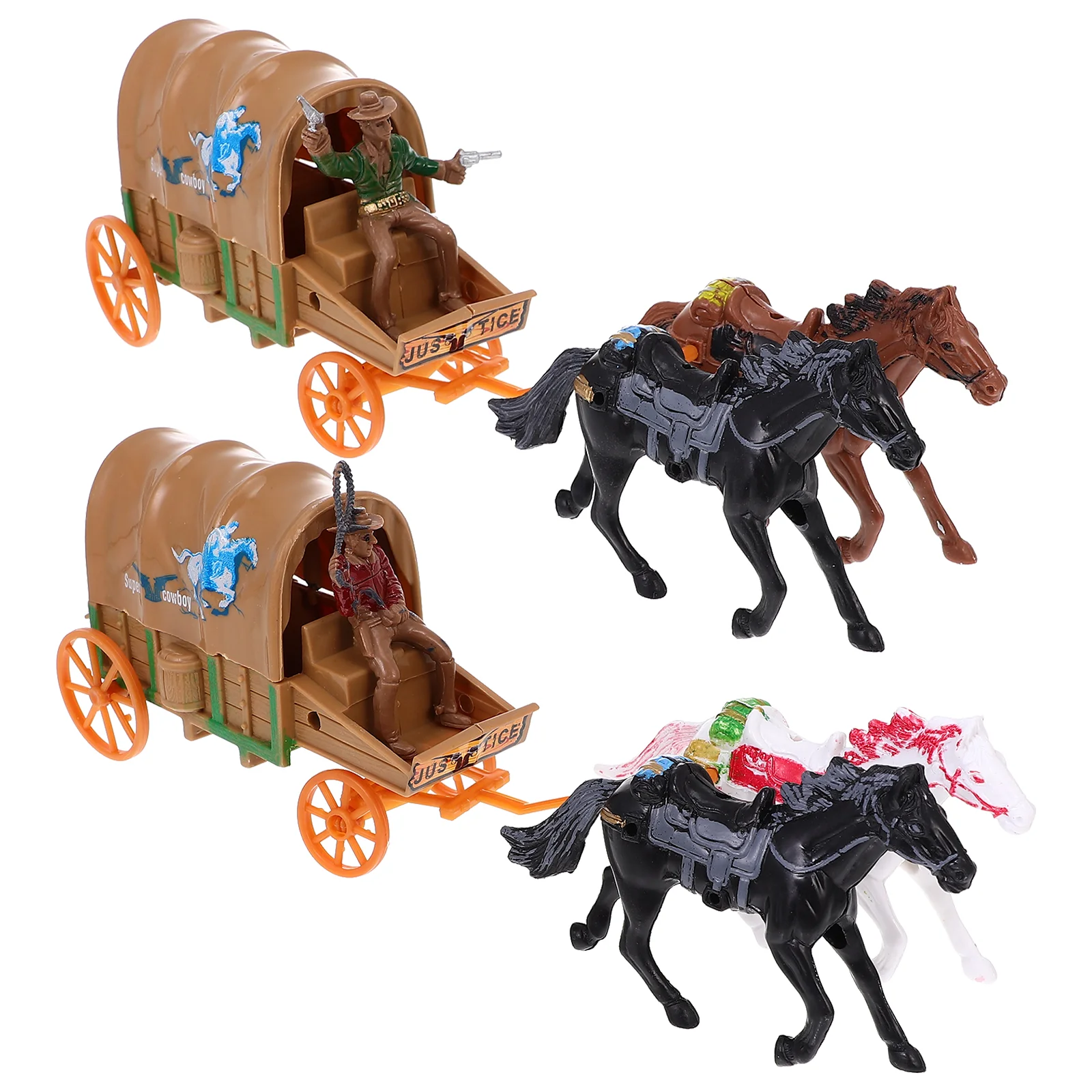 

2 Sets Cowboy Model Toy Countertop Carriage Decors Decorate Plastic Toys Simulation Adornment Western Child