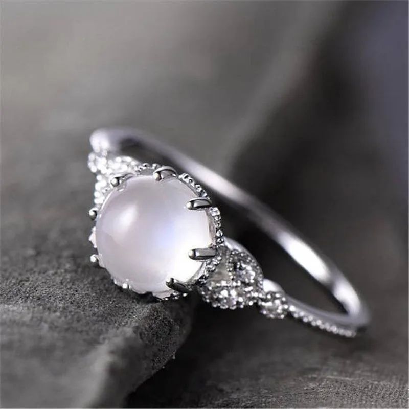 

925 Silver Cross Moonstone Ring 18k Rose Gold Plated White Opal Engagement Ring Vintage Gift Jewelry Ring