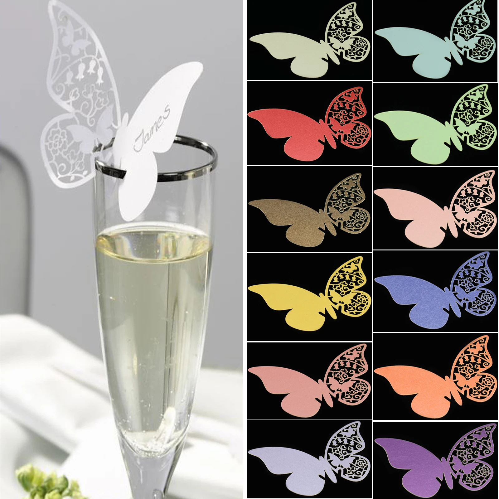 

30 Pcs Butterfly Laser Cut Paper Place Card Escort Card Glass Cup Cards Wine Glass Cup Name Cards for Wedding Party Decoration