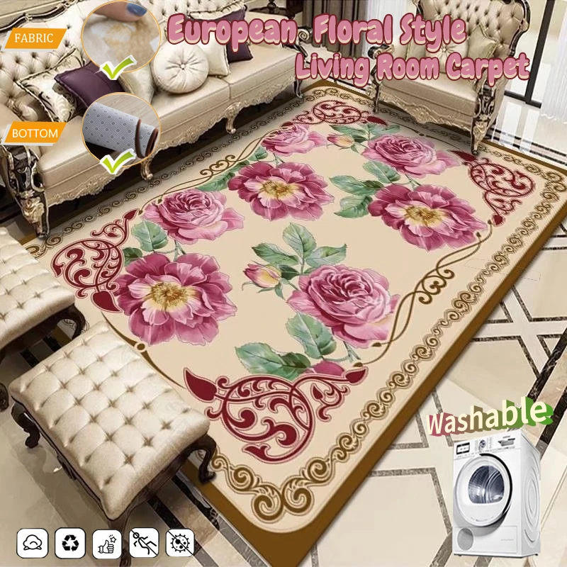 

European Style Floral Carpets for Living Room Luxury Decortion Design Floor Rug Home Bedroom Decor Anti-skid Mats Entry Door Mat