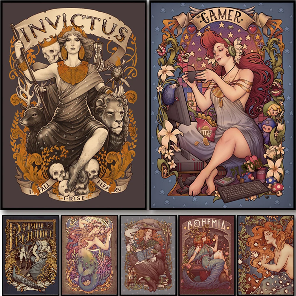 

Modern Allegorical Cartoon Art Posters Portrait Canvas Painting Game Player Wall Art Pictures Bedroom Home Decor Children'S Gift