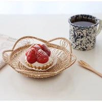 rattan breadbasket hand woven petal shaped food fruit tea dessert serving plate for dinner party kitchen storage decorative tray