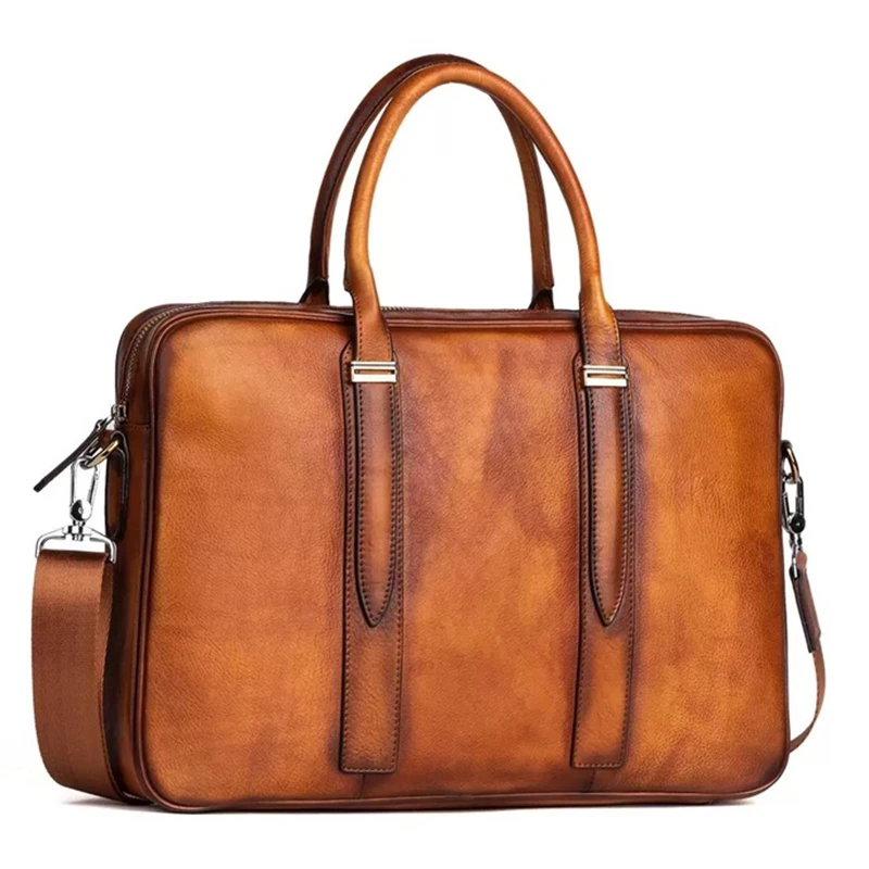 Retro Briefcase Genuine Leather Casual Brown Business Brief Case High Quality Crossbody Laptop Office Bag New Men's Leather Bag