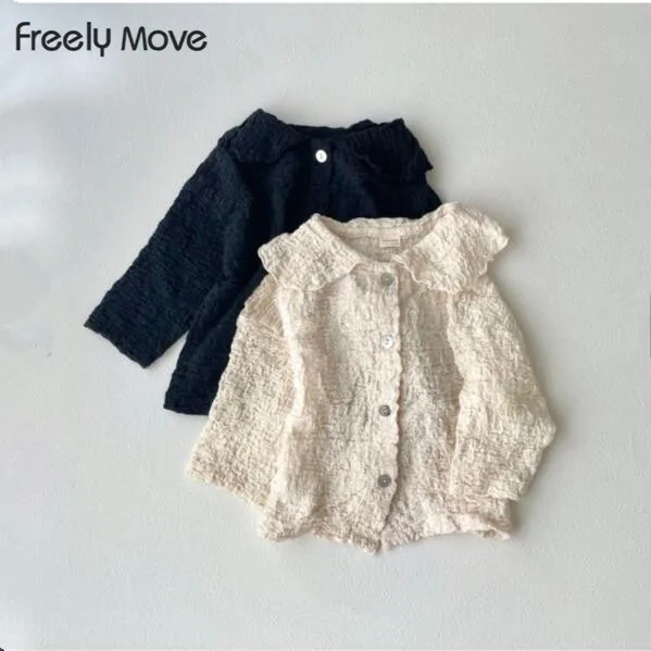 

Freely Move Kids Baby Girls Blouse Shirt 2022 Spring Fashion Girls Solid Bubble Pleated Shirt Long Sleeve Girls Blouse Shirt
