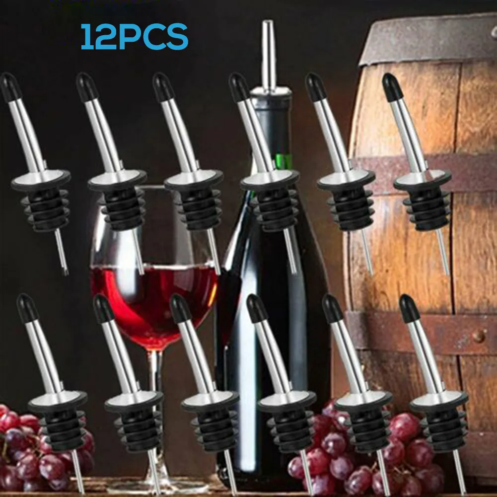 

12PCS Stainless Steel Wine Pourer Drinks Wine Cocktail Wine Bottle Stopper Liquor Pouring Device Dispenser Spout Bar Acces