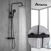 black brass bathroom shower system simple design constant temperature control waterfall faucet set