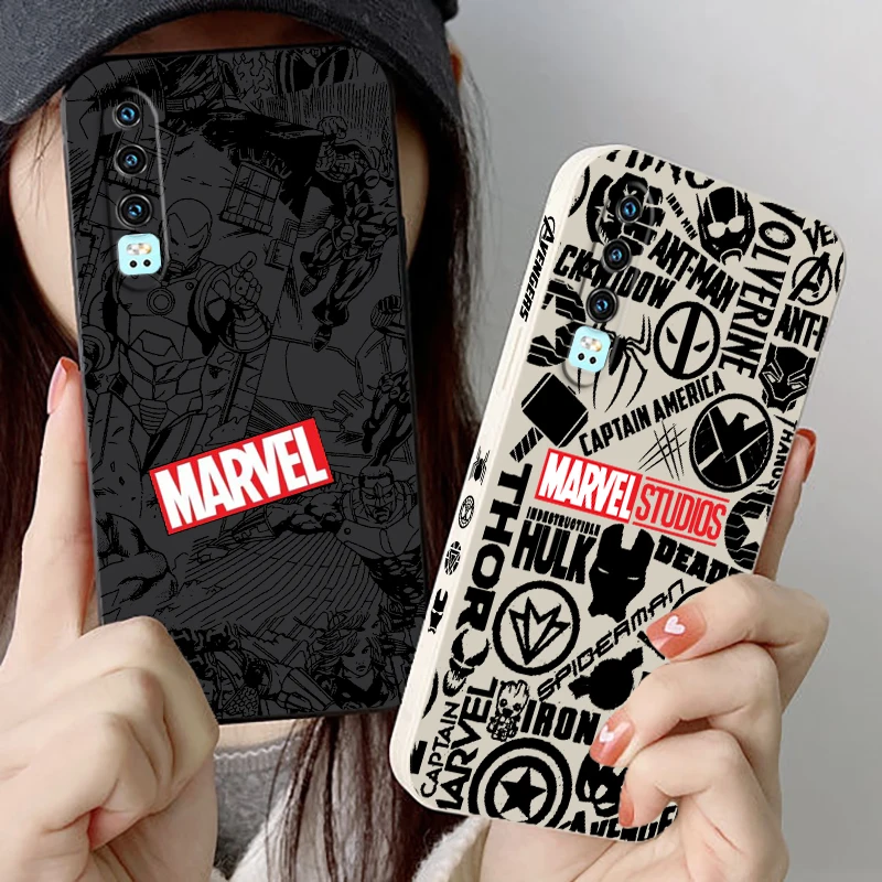

Marvel Avengers Comics Logo Huawei Phone Case For Y9S Y9A Y9 Nova Y70 9 8 P50 P40 P30 P20 Pro Lite E 5G Liquid Left Rope