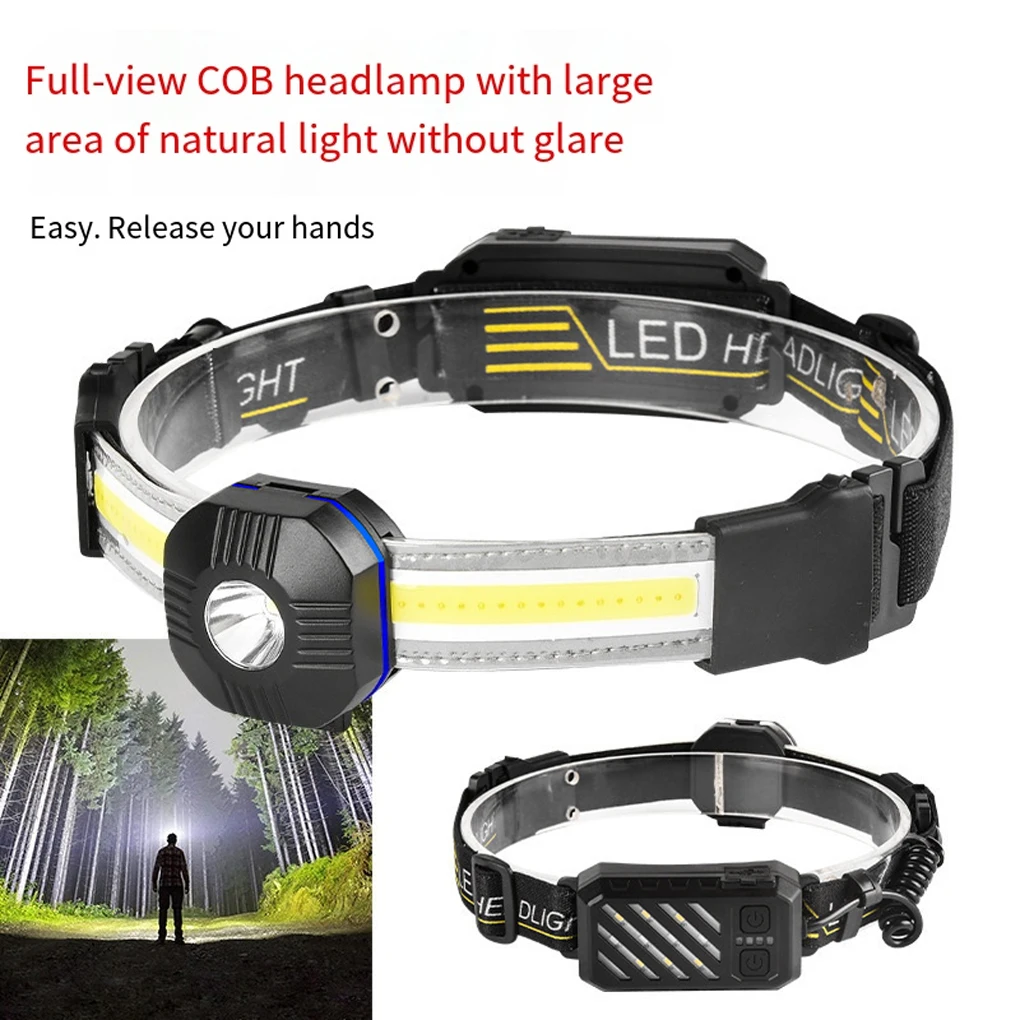 

COB Headlight 1200mAh Display Floodlight Type-C Charging Head Torch with Taillight Running Camping Fishing Headlamp