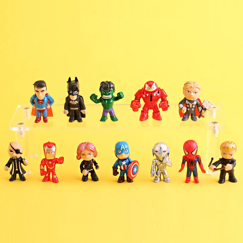 

12pcs/Lot 4cm Marvel Avengers Superhero Q Version Spiderman Iron Man Thor Hulk Captain America Action Figure Model Doll Toys