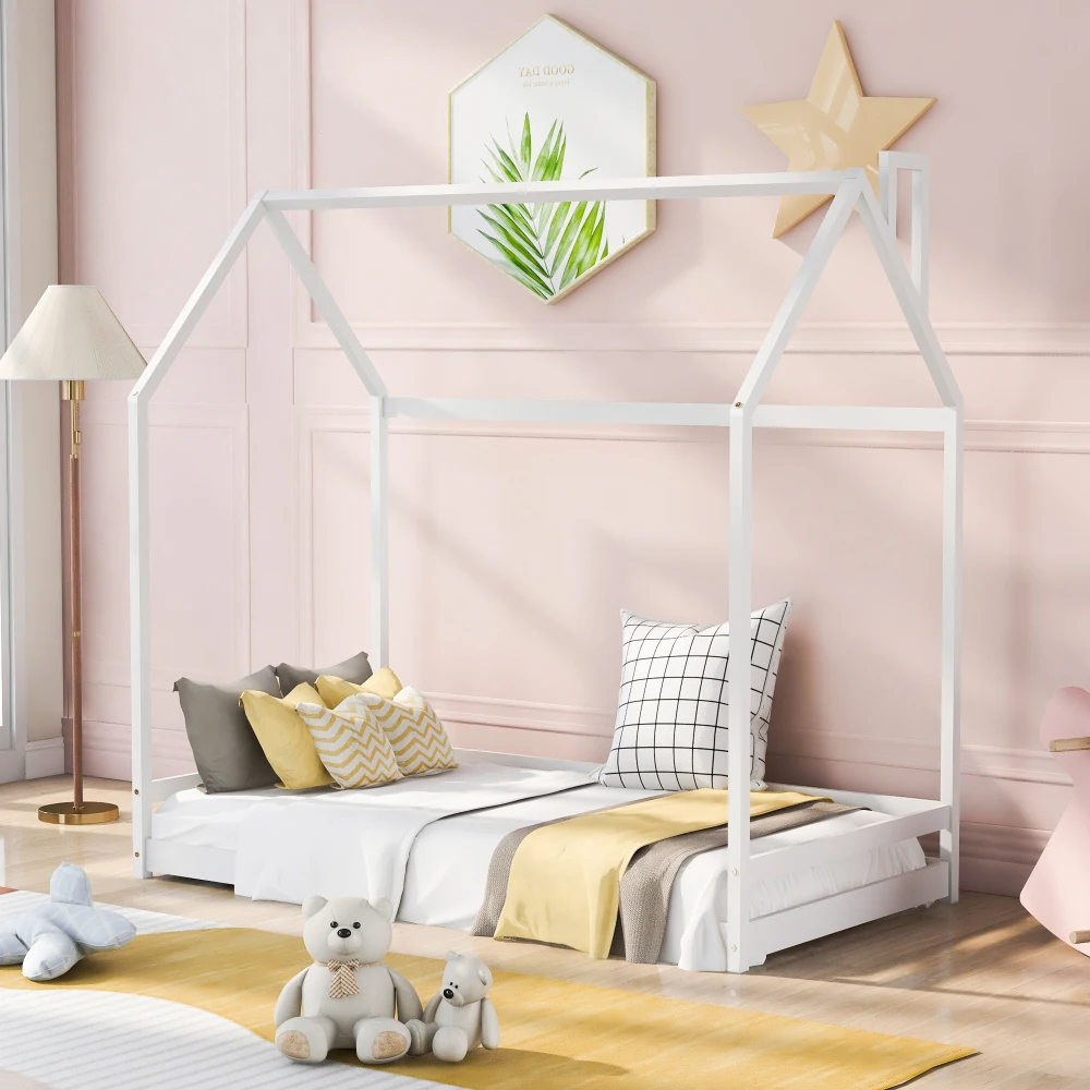 

Twin Size House Bed Wood Bed, White