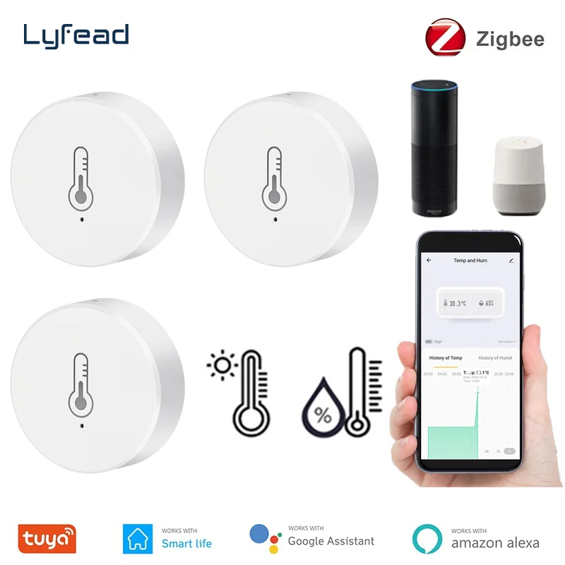 

Lyfead Tuya Smart ZigBee 3.0 Smart Temperature And Humidity Sensor Monitoring Reminder Via Alexa Google Home ZigBee Gateway