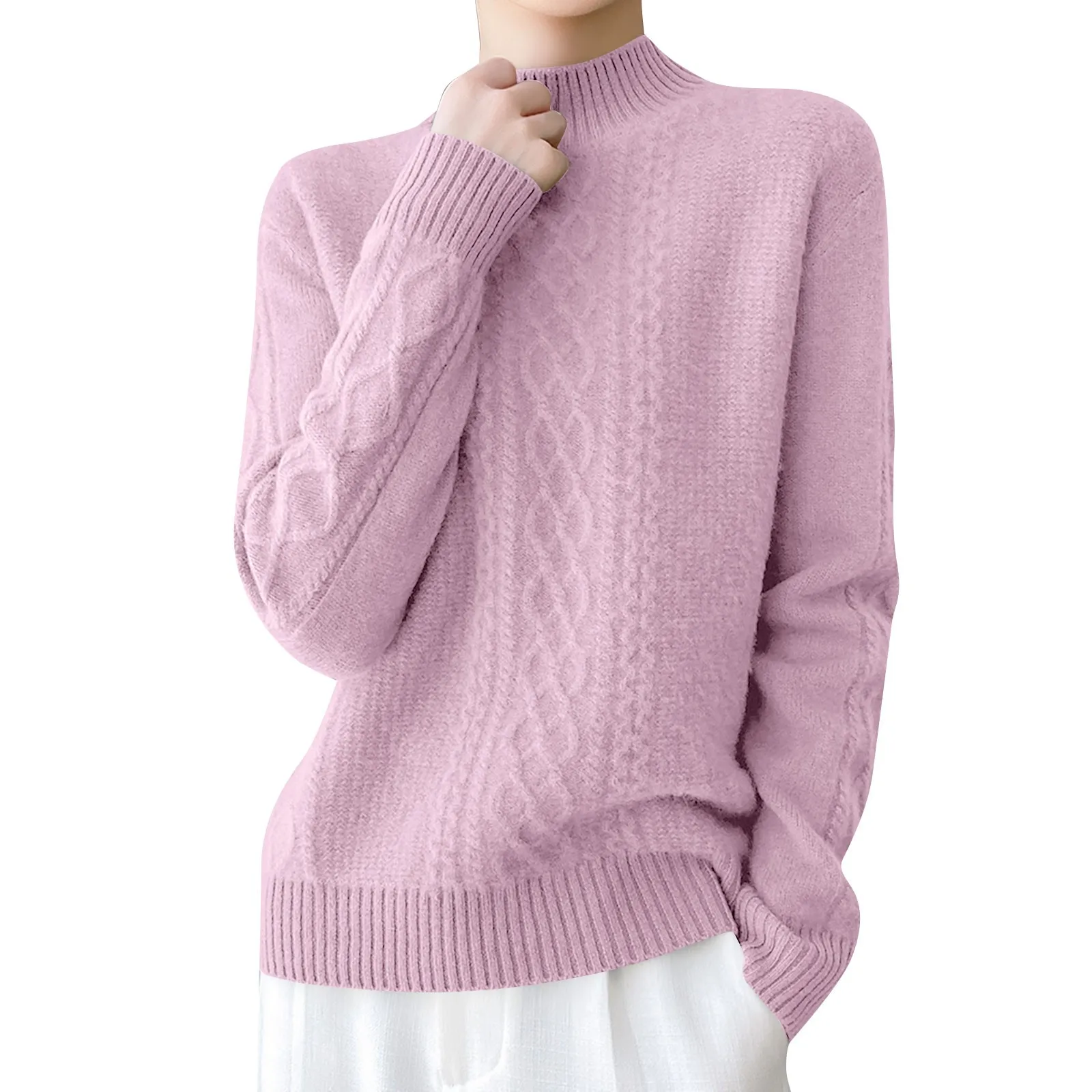 

2023 Half High Collar Autumn/Winter New Knitwear Pullover Sweater Women's Versatile Twisted Pattern Sweater Loose Bottom Top