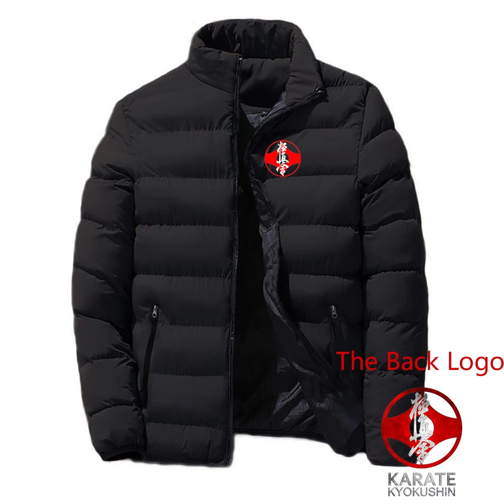 

Kyokushin Karate Printed Mens New Winter Stand-Up Collar Cotton Jacket Fashion Harajuku Parker Zipper Hoodies Padded Warmer Coat