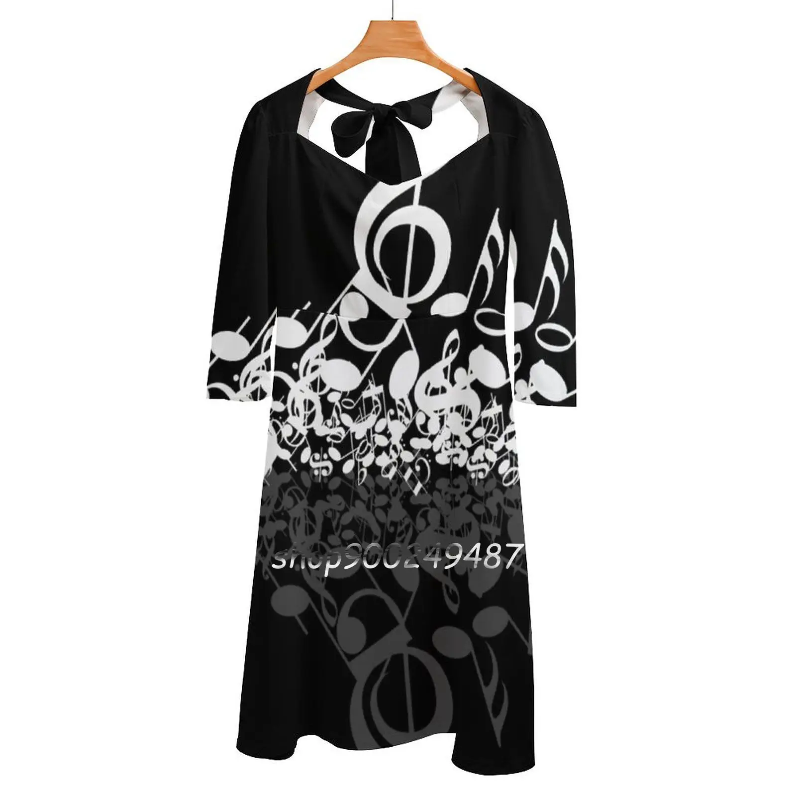 

Платье с квадратным вырезом и музыкальными нотами, милые свободные платья с принтом, элегантное платье для пляжной вечеринки, музыкальный м...