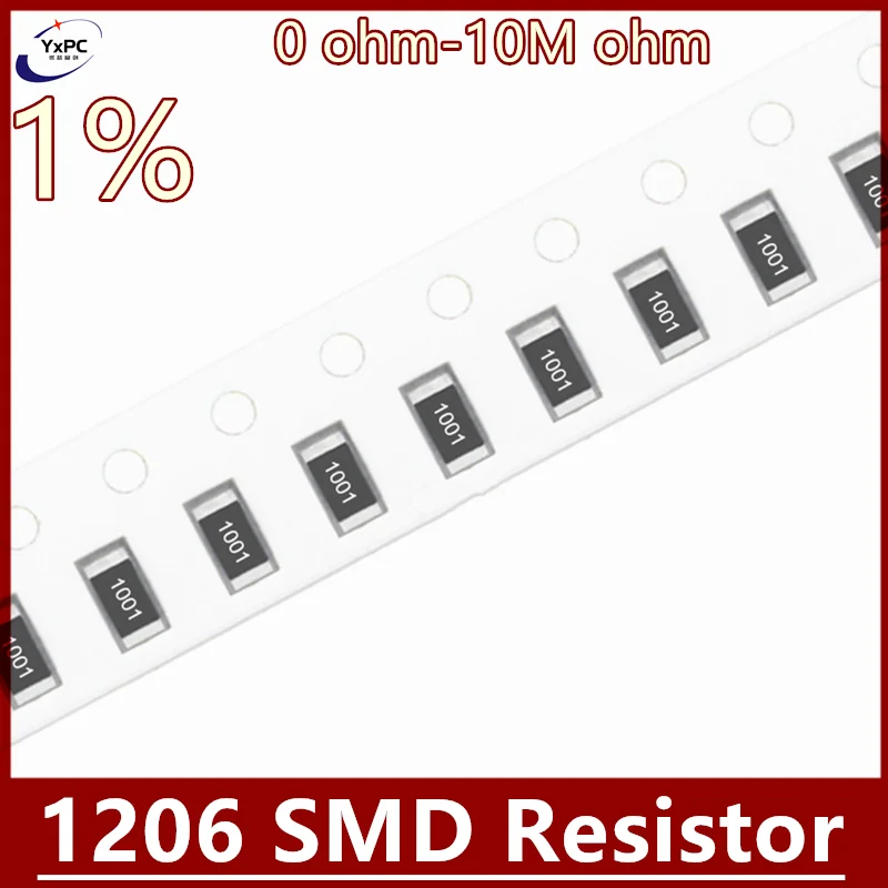 

100 шт. 1% SMD резистор 0R ~ 10M 1/4W 0 1206 1 10 0,1 100 150 Ом 1K 220 K 330 K 10K 2,2 K 1R 10R 100R 150R 220R 330R 1M 10M