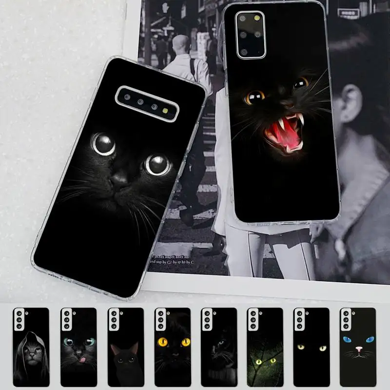 

TOPLBPCS Black Cat Staring Eye On Phone Case for Samsung S21 A10 for Redmi Note 7 9 for Huawei P30Pro Honor 8X 10i cover