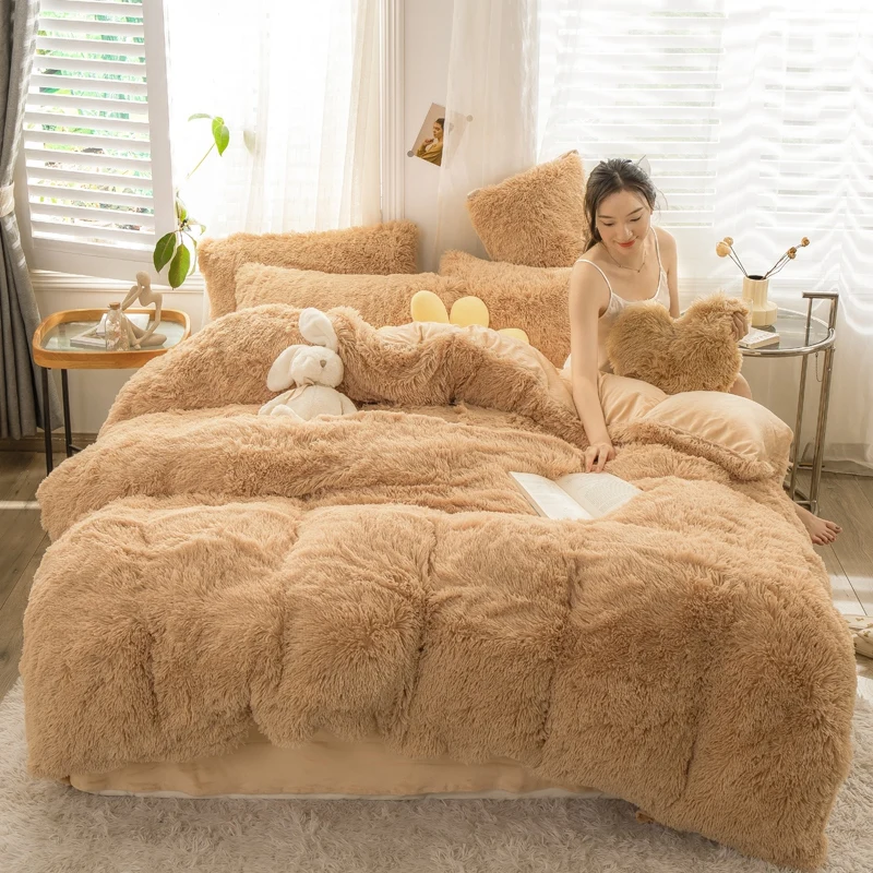 

4/5p Plush bedding set fluffy Mink Velvet Double Duvet Cover Set hairy winter bed cover home Linens blanket bed sheet pillowcase