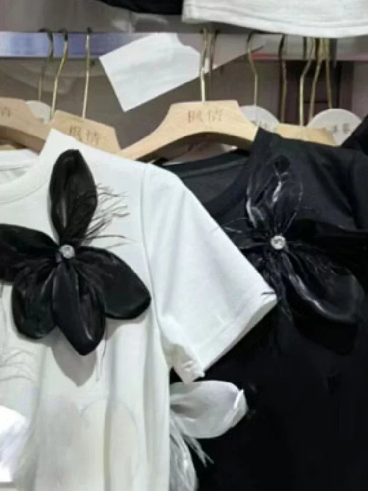 2024 рубашки для женщин Y2k модные универсальные футболки с цветочным шлейфом