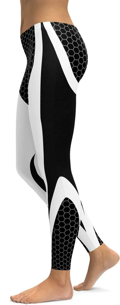 

Women Workout Yoga Black White Honeycomb Legging 3D Printing Fashion Pants