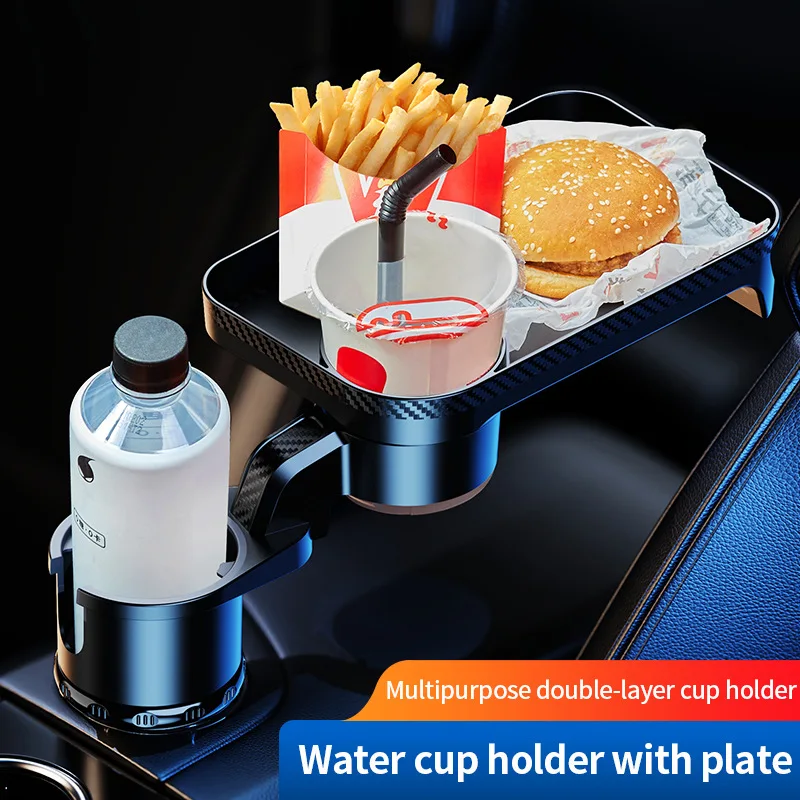 

Car 360-degree Rotating Dinner Plate Car Drink Coffee Hamburger Tray Water Cup Rack Small Dining Table Adjustable and Portable