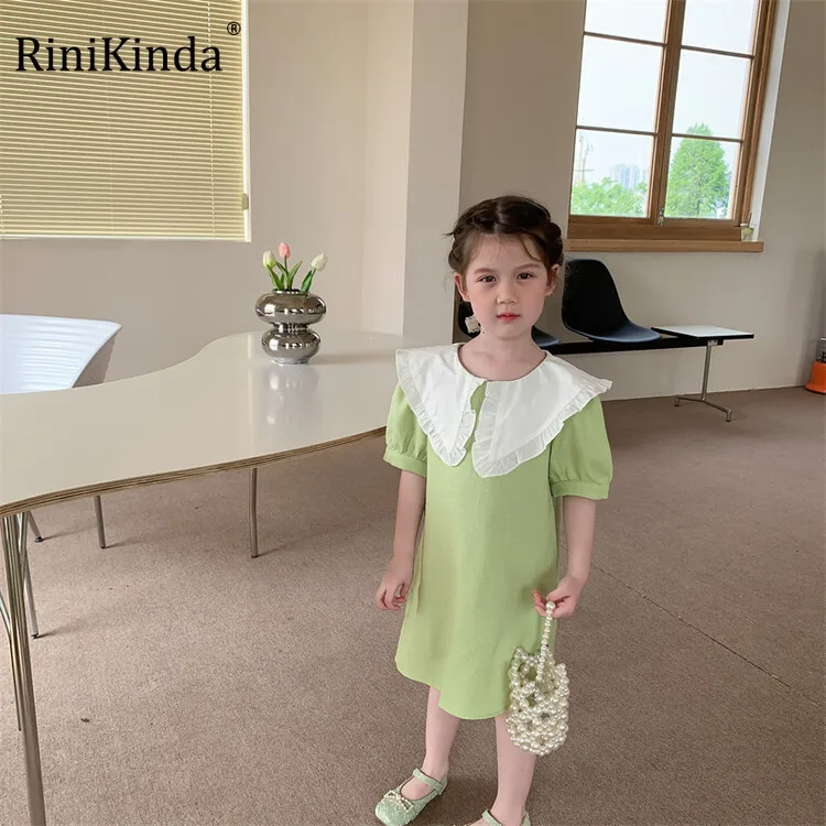 

RiniKinda Spring Summer New Female Peter Pan Collar Cute Sweet Korean Shiny Fairy Dress Women Elegant Princess A Line Dresses