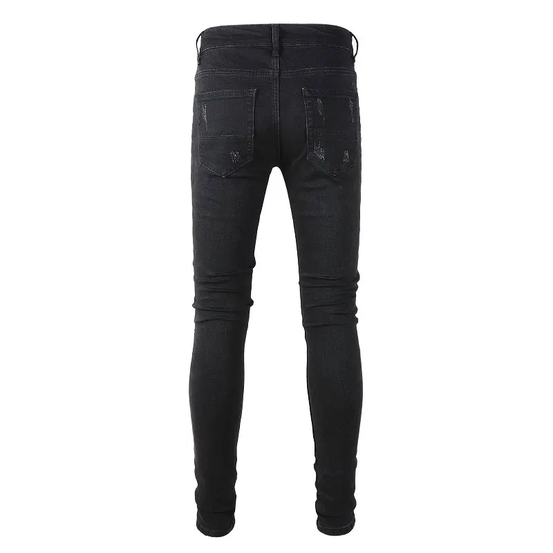Street Fashion Men Jeans Black Color Elastic Slim Fit Ripped Jeans Hole Trousers Men Patched Designer Hip Hop Brand Pants Hombre