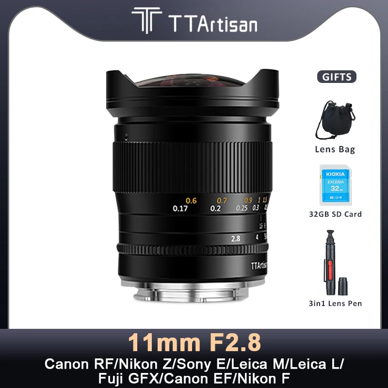 

TTArtisan 11 мм F2.8 Полнокадровый широкоугольный объектив рыбий глаз для Sony E Nikon Z Canon RF Leica L Fuji GFX Leica M Canon EF Nikon F