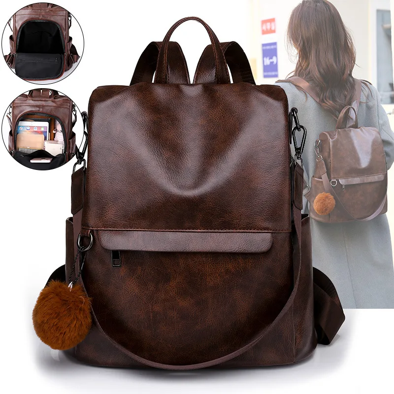 

2022 Women Backpack New Korean Street Casual Backpack Fashion Personality Soft Leather Large Capacity Female Bagpack