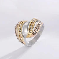 stainless steel tricolor ring for women fashion rhinestone wedding band luxury jewelry accessory gift