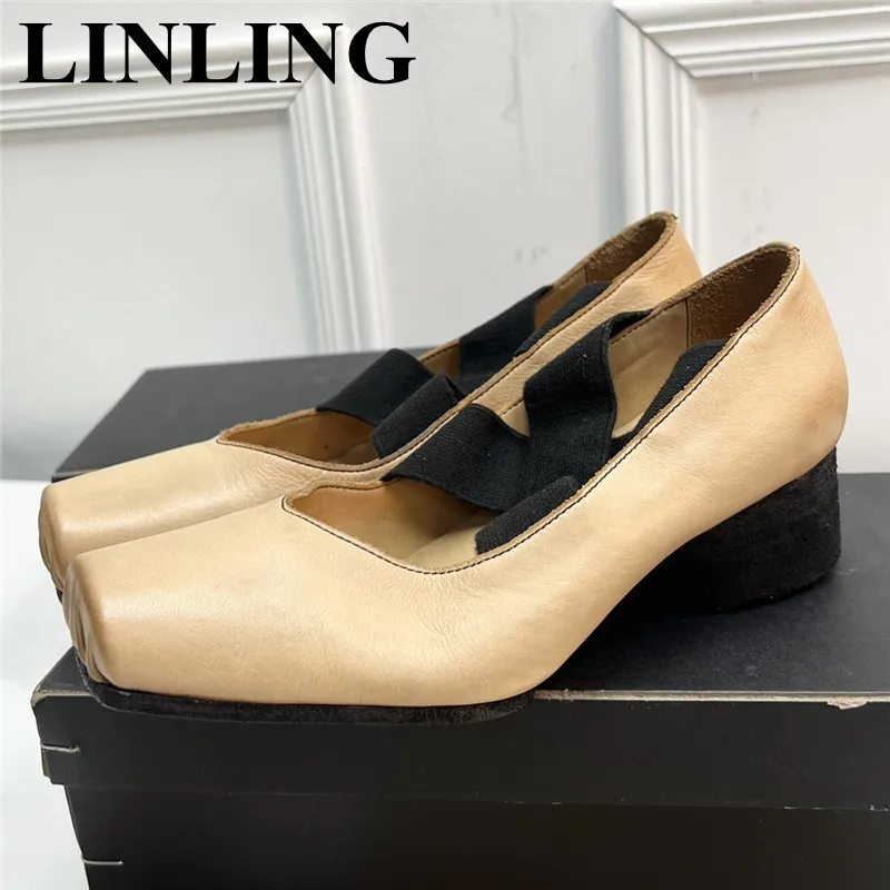 

New 2023 Spring Soft Genuine Leather Dance Shoes Women Square Toe Ballet Dancing Shoes Designer Mary Janes Round Toe Women Shoes