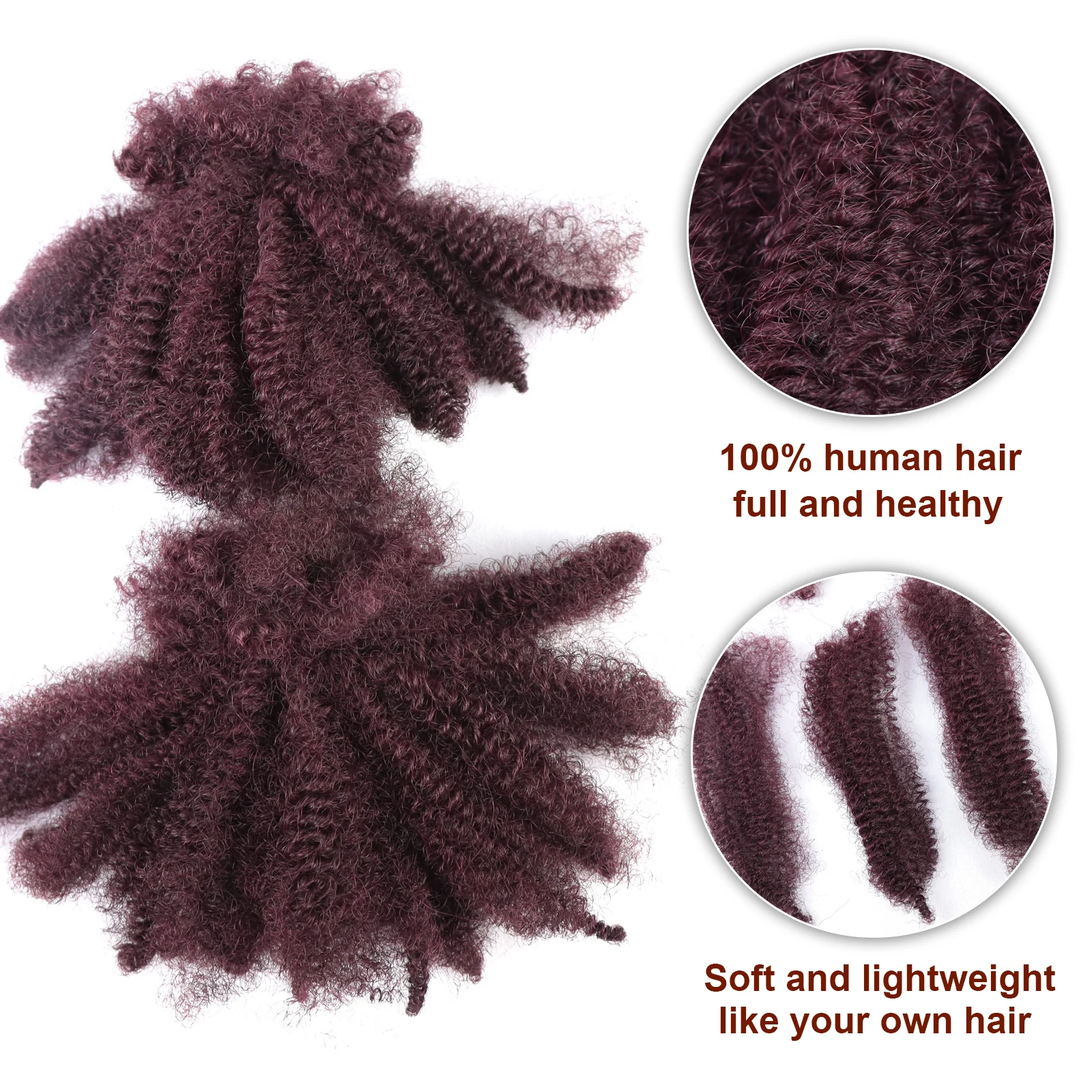 

Burgundy 99J Afro Kinky Curly Hair In Bulk Extensions 8-20Inch Mongolian Remy Human Hair Braiding Hair Bulk Extension For Black