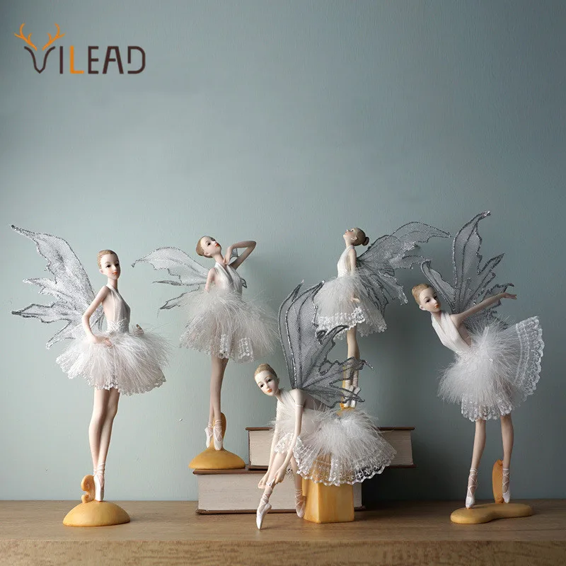 

Vilead Resin Ballet Dancer Figurine Creative Angel Miniature Fairy Garden Statue Model Girl Room Decoration Accessories Interior
