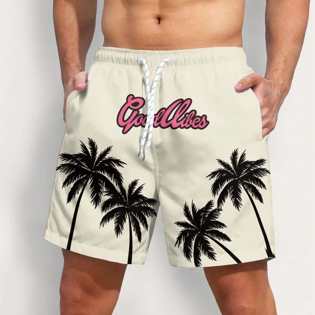 Мужские Быстросохнущие Пляжные Шорты С 3d Принтом Ладони Удобный Полиэстер