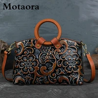 motaora genuine leather women handbag 2022 new retro handmade embossed shoulder bag ladies luxury head layer cowhide female bag