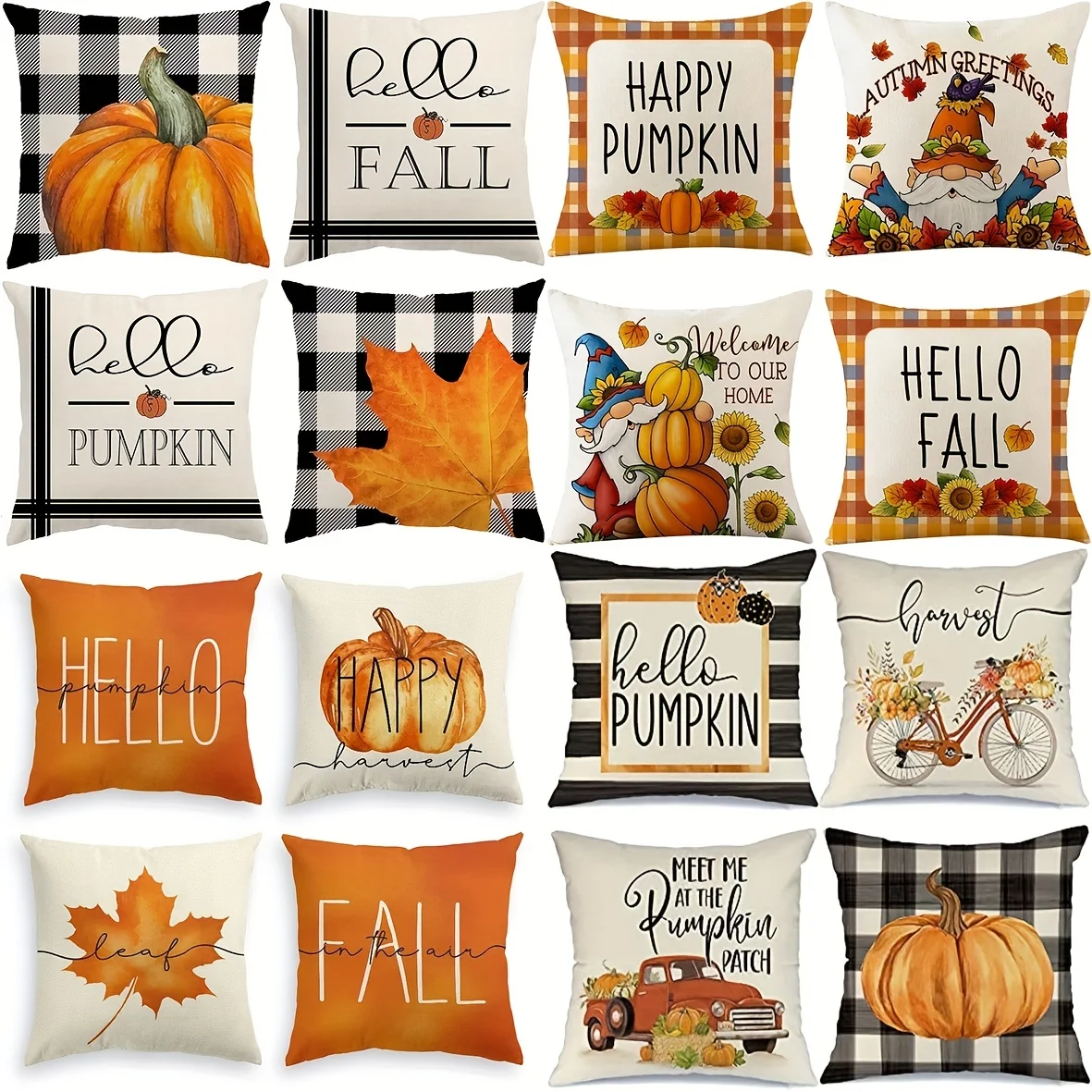 

4pcs Autumn Pumpkin Farmhouse Throw Pillows Fall Decor Pillow Covers for Sofa Couch Room - Fall Decorations for Home