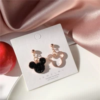 disney mickey mouse s925 silver needle korean temperament personality bow pearl earrings simple fashion cute female jewelry gift