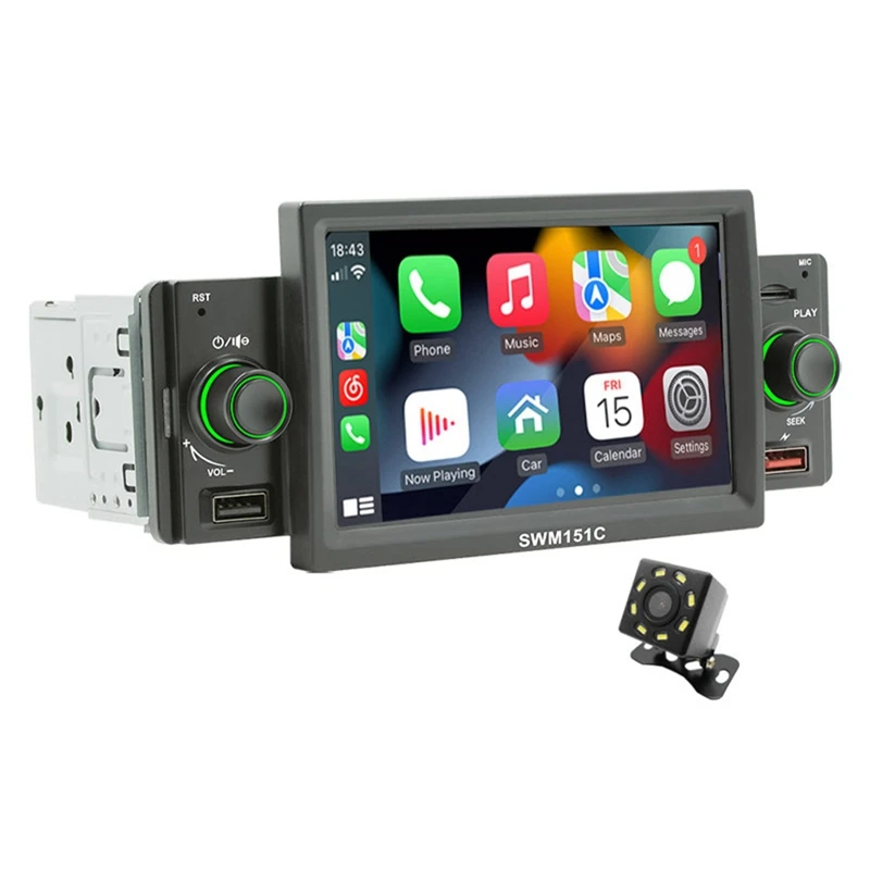 1 Din автомобильный радиоприемник Carplay 5 дюймов MP5 Bluetooth Hands Free A2DP USB FM Система 151C