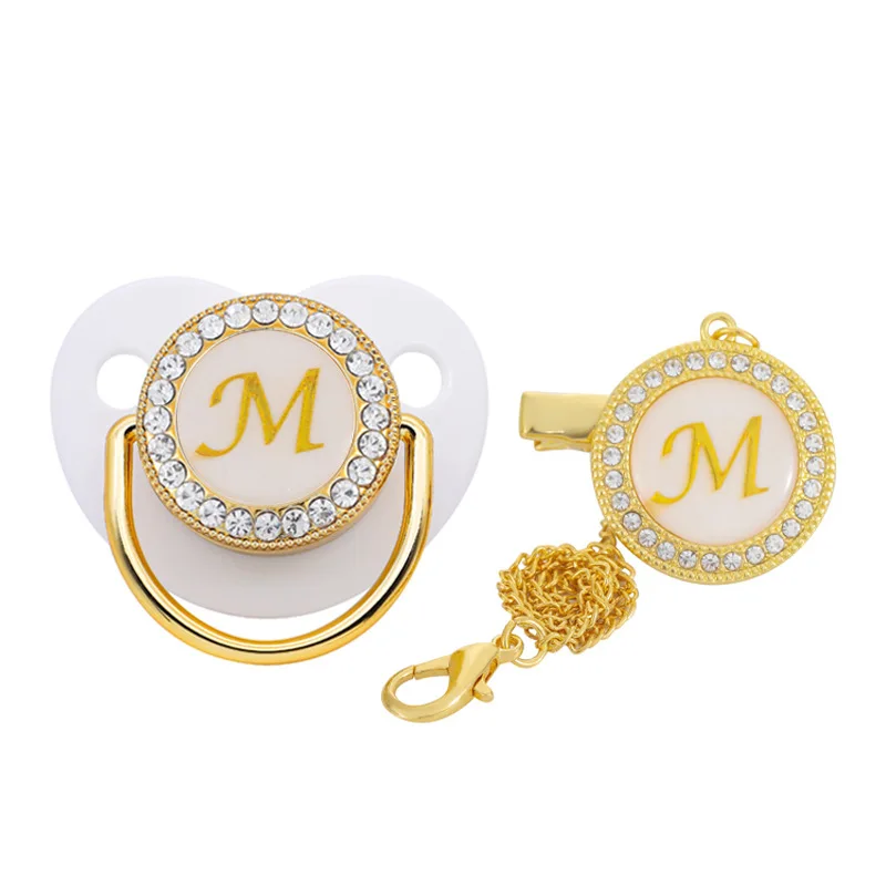 

26 значок имени, цепочка для соски, соска для младенца, зажим, роскошная белая зернистая надпись, соска для мальчиков и девочек, блестящая Дет...