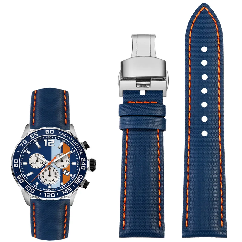 For Tag Heuer F1 Citizen Diving strap Sports Canvas Fabric watchband Men Nylon watch Blue orange line wristband 20mm 21mm 22mm